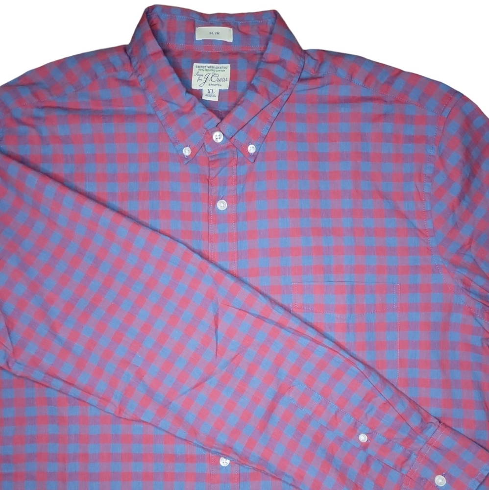 J. Crew Mens Classic Red Blue Checkered Long Button up Size XL